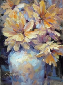 Yellow Flowers In Luster Vase